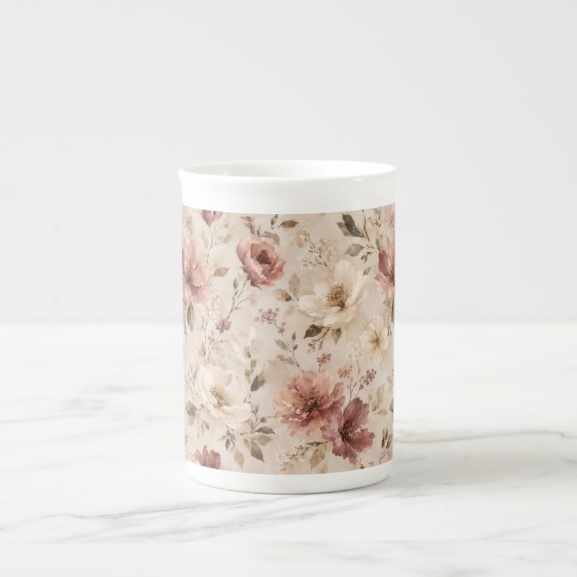 Modern Minimalist Aesthetic Nature Artwork Bone China Mug (Front)