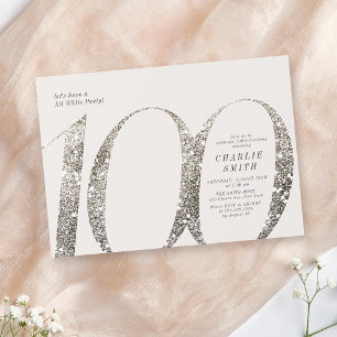 Modern minimalist all white party 100th birthday invitation