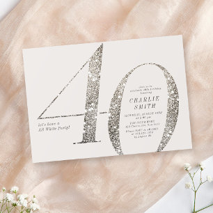 Modern minimalist all white party 40th birthday invitation