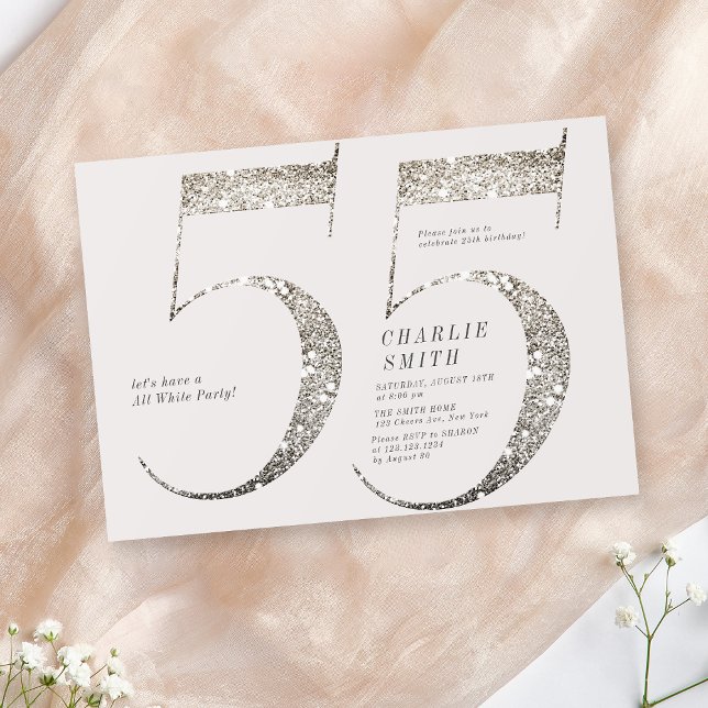Modern minimalist all white party 55th birthday in invitation (Modern minimalist all white party 55th birthday in invitation)