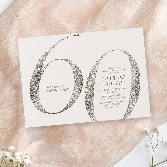 Modern minimalist all white party 60th birthday invitation (Modern minimalist all white party 60th birthday invitation)