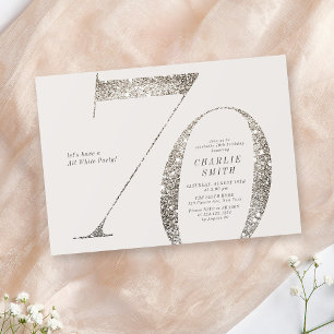 Modern minimalist all white party 70th birthday invitation