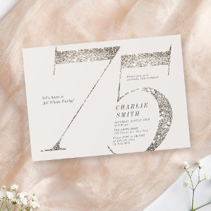 Modern minimalist all white party 75th birthday invitation