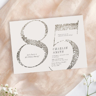 Modern minimalist all white party 85th birthday invitation