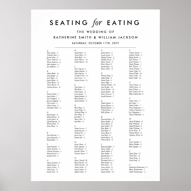 Modern Minimalist Alphabetical Order Seating Chart (Front)