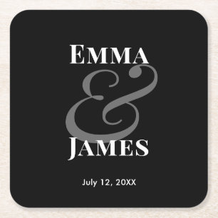 Modern Minimalist Ampersand Wedding Reverse Square Paper Coaster