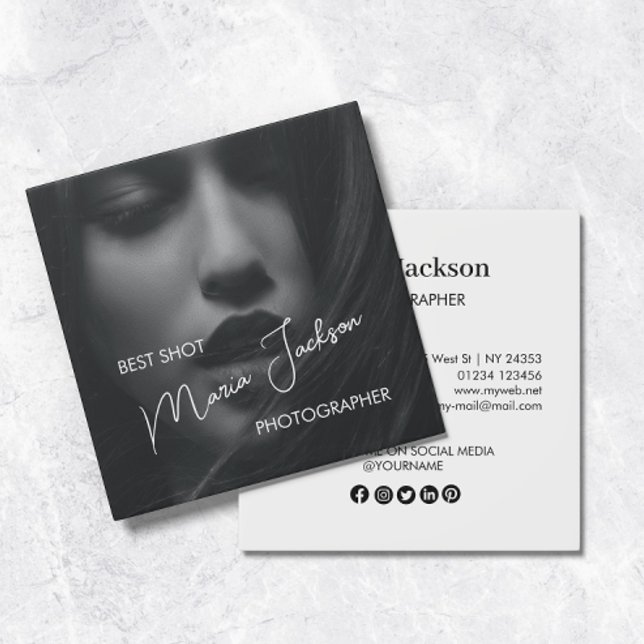 Modern minimalist and simple photographers square business card (Creator Uploaded)