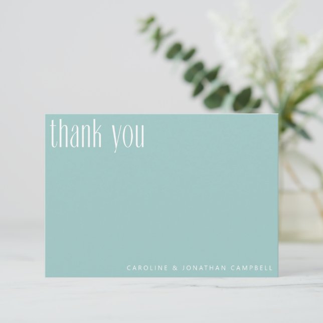 Modern Minimalist Aqua Blue Custom Wedding Thank You Card (Standing Front)