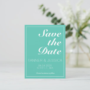 Modern Minimalist Aqua & White Save The Date Announcement Postcard