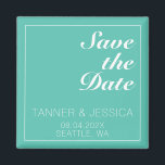 Modern Minimalist Aqua & White Save The Date   Magnet<br><div class="desc">Pretty,  modern,  minimalist and trendy Save the Date magnet features an aqua blue background (Pantone's 2022 color pick "Cascade") with white customizable text blocks in modern fonts</div>