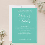 Modern Minimalist Aqua & White Wedding  Invitation<br><div class="desc">Pretty,  modern,  minimalist and trendy wedding invitation features an aqua  blue background (Pantone's 2022 color pick "Cascade") with  white customizable text blocks in modern fonts</div>