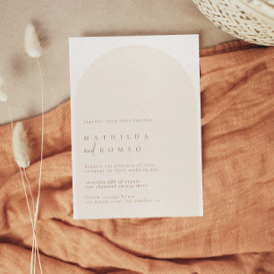 Modern minimalist arch beige wedding invitation 