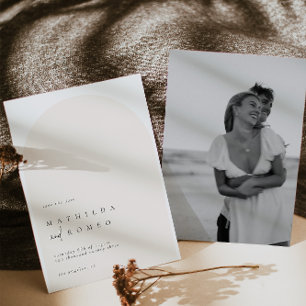 Modern minimalist arch beige wedding save the date invitation