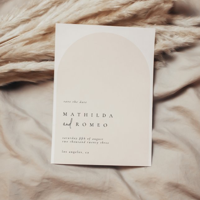 Modern minimalist arch beige wedding save the date invitation (Creator Uploaded)