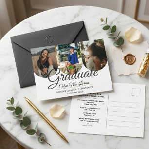 Modern Minimalist Arch Calligraphy Photo Graduatio Invitation Postcard