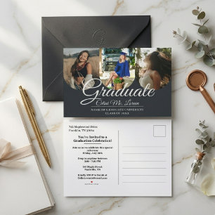 Modern Minimalist Arch Calligraphy Photo Graduatio Invitation Postcard