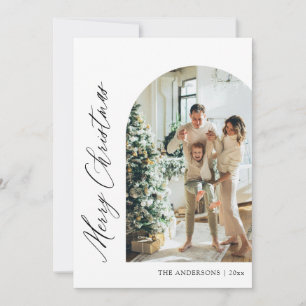 Modern Minimalist Arch Photo Merry Christmas Holiday Card