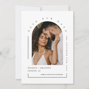 Modern Minimalist Arch Photo QR Code Save Our Date Invitation