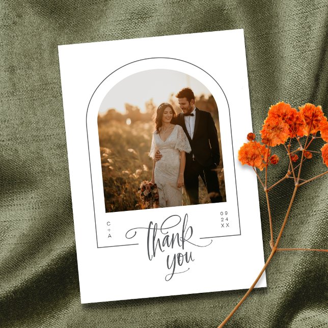 Modern Minimalist Arch Photo Wedding Thank You Card (Shown on a 5" x 7" card)