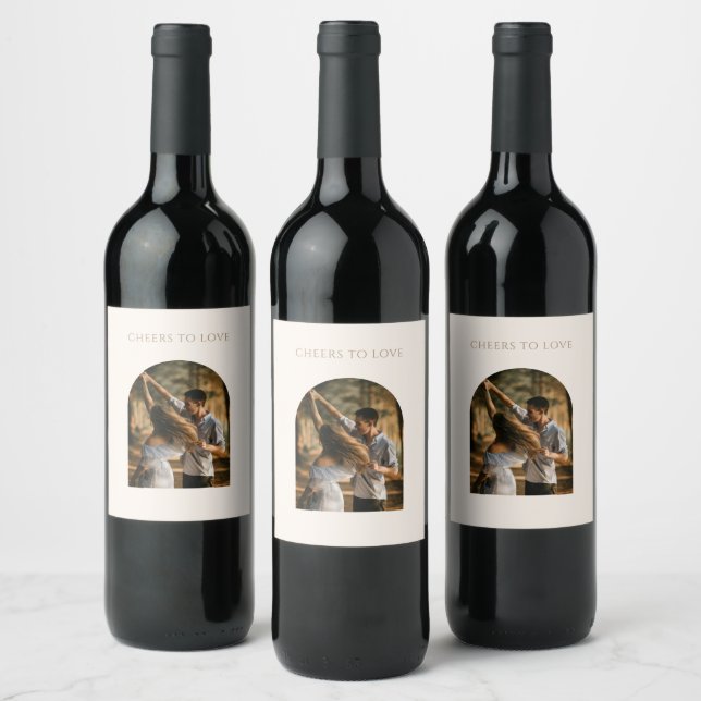 Modern Minimalist Arch Photo Wedding Wine Label (Bottles)