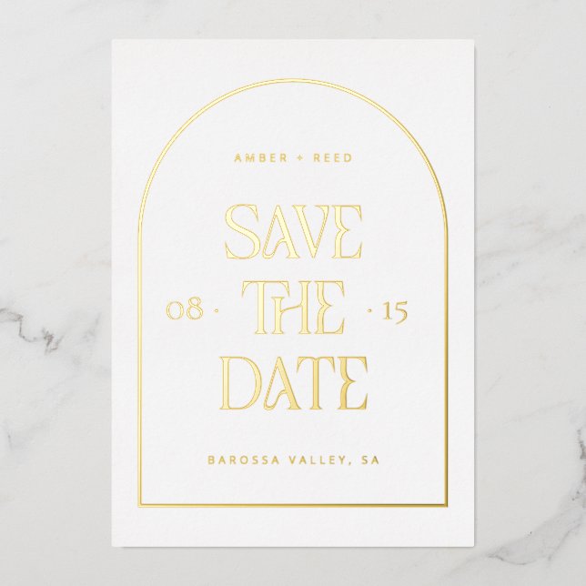 Modern Minimalist Arch Save the Date Real Gold (Front)