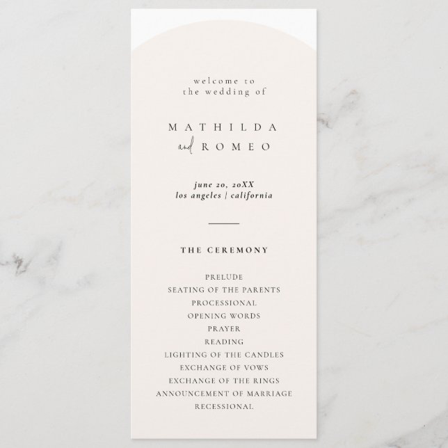 Modern Minimalist Arch Wedding Program  Programme (Front)