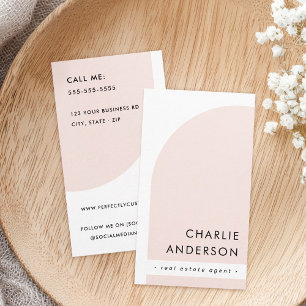Modern minimalist arch white light blush pink business card