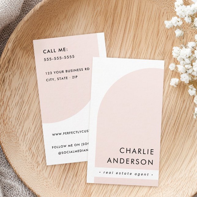 Modern minimalist arch white light blush pink business card (Modern minimalist arch white light blush pink business card)