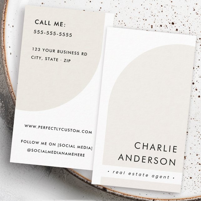 Modern minimalist arch white light tan beige brown business card (Modern minimalist arch white light tan beige brown business card)