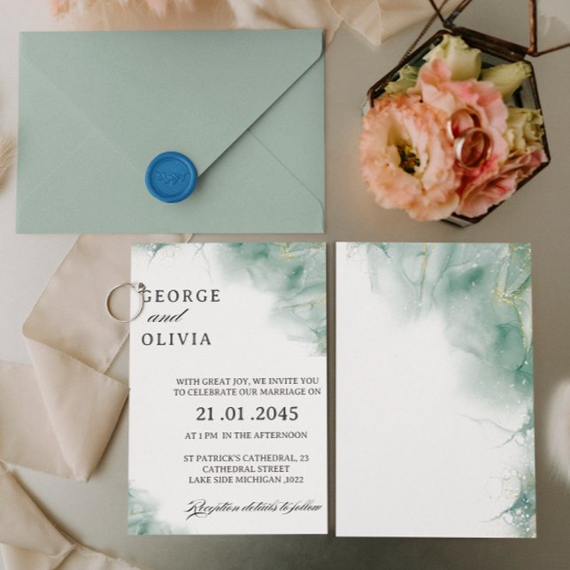Modern Minimalist Artistic Green Abstract Wedding  Invitation (Creator Uploaded)