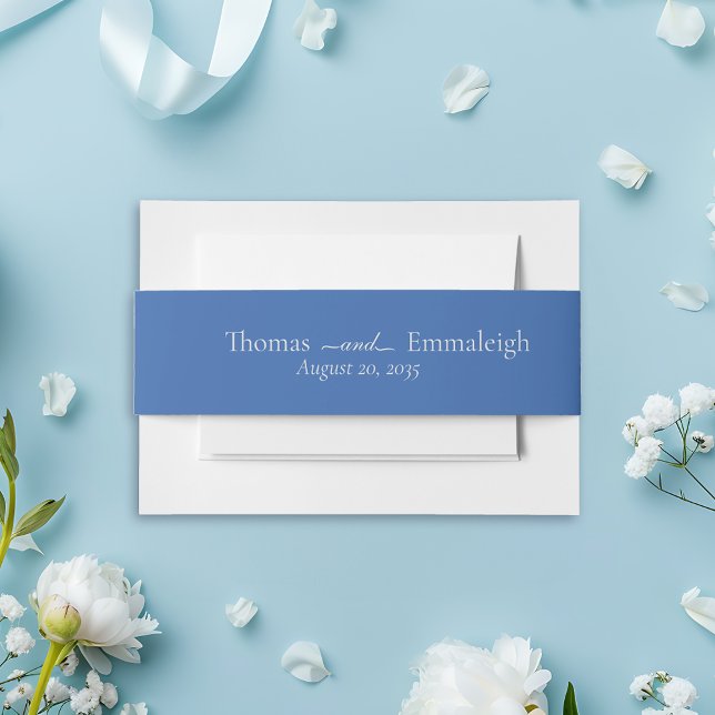 Modern Minimalist Azure Blue Silver Monogram Invitation Belly Band (Creator Uploaded)