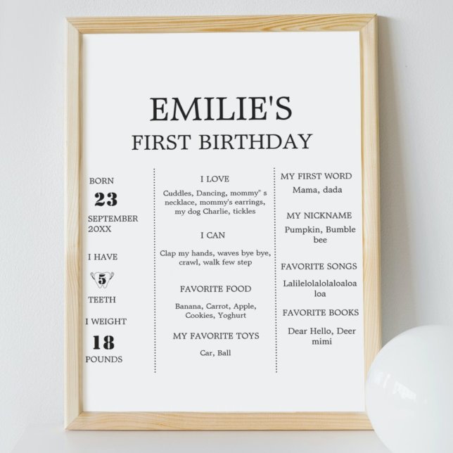 Modern Minimalist Baby 1st Birthday Milestone Sign (Creator Uploaded)