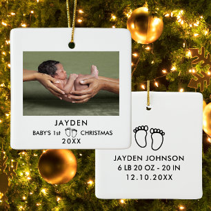 Modern Minimalist Baby 1st Christmas Photo Ceramic Ornament