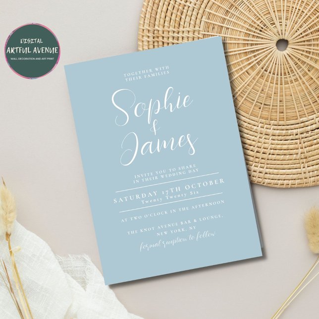 Modern Minimalist Baby Blue Wedding  Invitation (Minimal wedding invitation - baby blue)