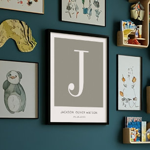 Modern Minimalist Baby Name Nursery Monogram Poster