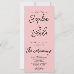 Modern Minimalist Baby Pink Wedding Program