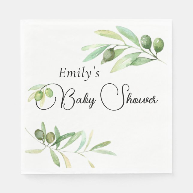Modern minimalist baby shower olive branch napkin (Front)