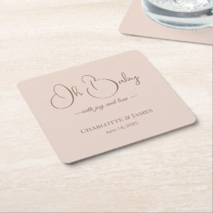 Modern Minimalist Baby Shower   Powder Blush Square Paper Coaster