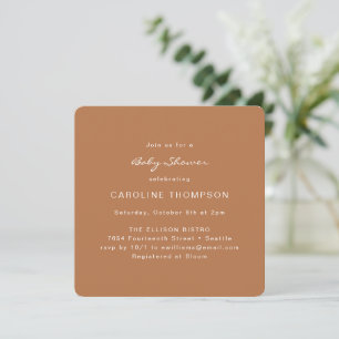 Modern Minimalist Baby Shower Square Terracotta Invitation