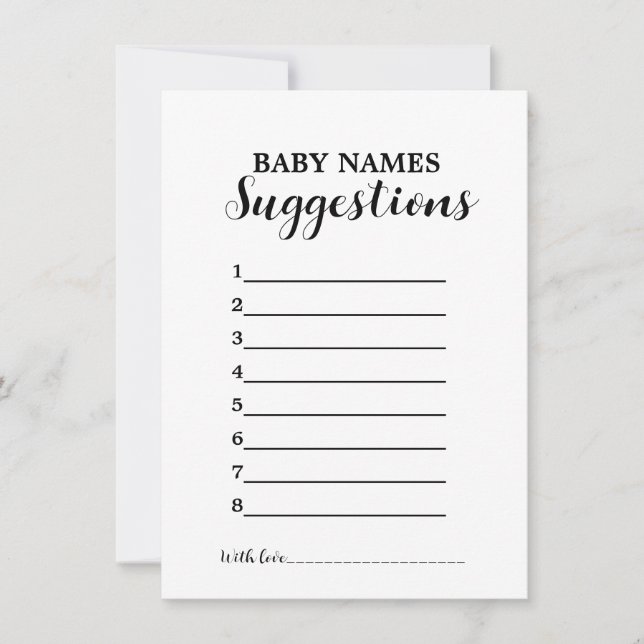 MOdern Minimalist Baby SUggetions name game card (Front)