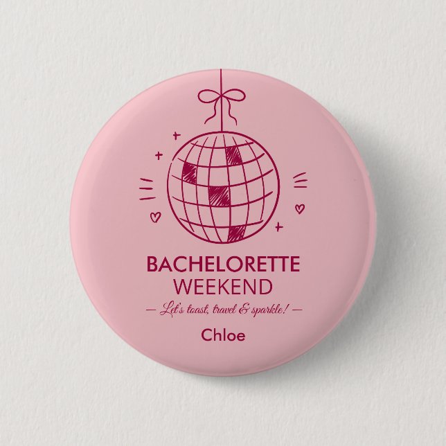 Modern Minimalist Bachelorette Weekend | Pink  6 Cm Round Badge (Front)