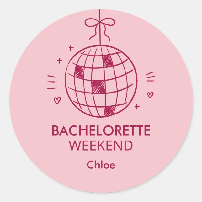 Modern Minimalist Bachelorette Weekend | Pink  Classic Round Sticker (Front)