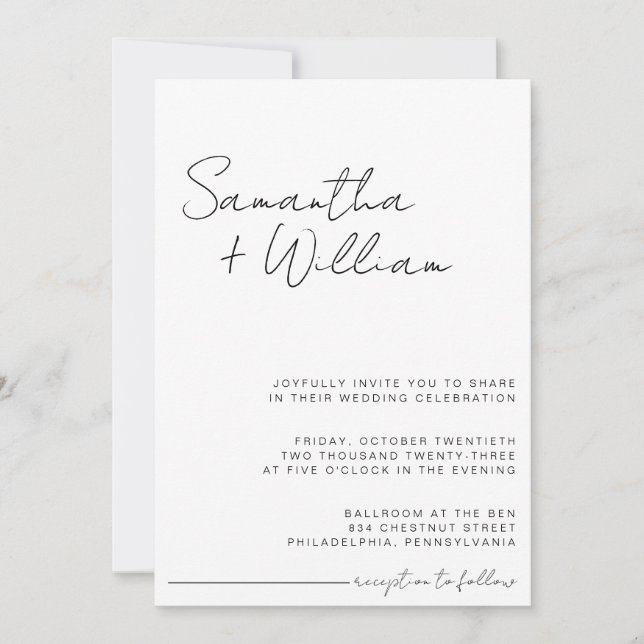 Modern MINIMALIST Back & White Wedding Invitation (Front)