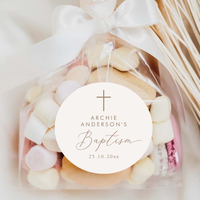 Modern Minimalist Baptism Classic Round Sticker (Creator Uploaded)