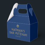 Modern Minimalist Bar Bat Mitzvah Blue Gold Favour Box<br><div class="desc">Elegant modern blue and gold classic bar mitzvah or bat mitzvah personalised gable favour boxes in blue and gold with custom name,  date and Star of David. Click 'customise further' to edit fonts and colours and design. Contact Paper Grape Zazzle Designer for matching items.</div>