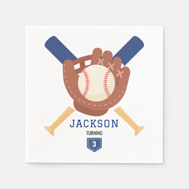 Modern Minimalist Baseball Batter Up Birthday Napkin (Front)