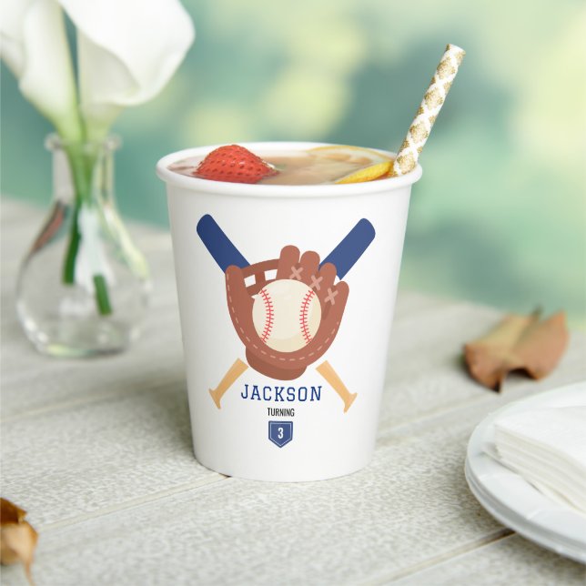 Modern Minimalist Baseball Batter Up Birthday Paper Cups (Insitu)