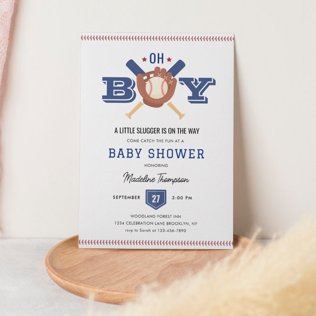Modern Minimalist Baseball Oh Boy Baby Shower Invitation (Creator Uploaded)