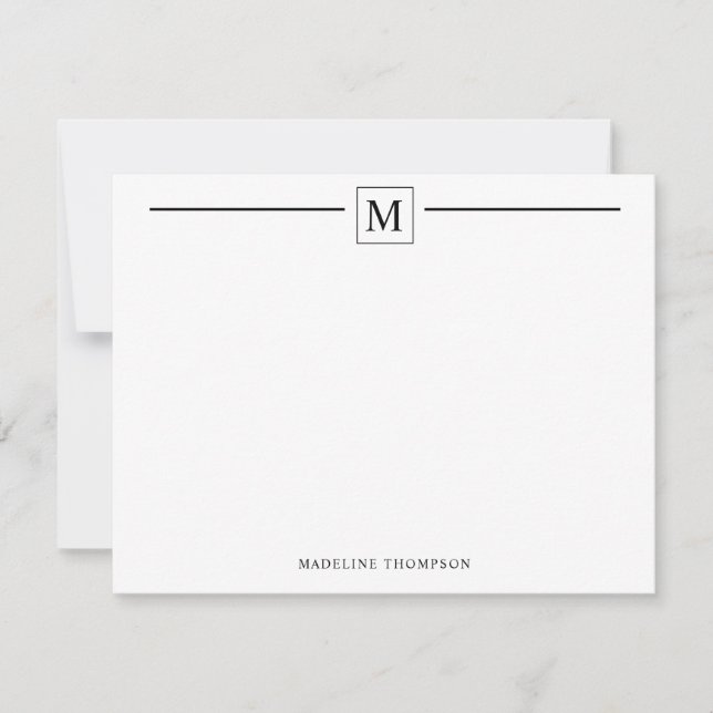 Modern Minimalist Basic Black Monogram Line Square Card (Front)