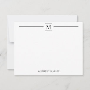 Modern Minimalist Basic Black Monogram Line Square Card